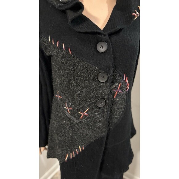 SIONI STUDIO Black Gray Whipstitch Patchwork Cardigan Sweater Big Buttons Large - Picture 4 of 8